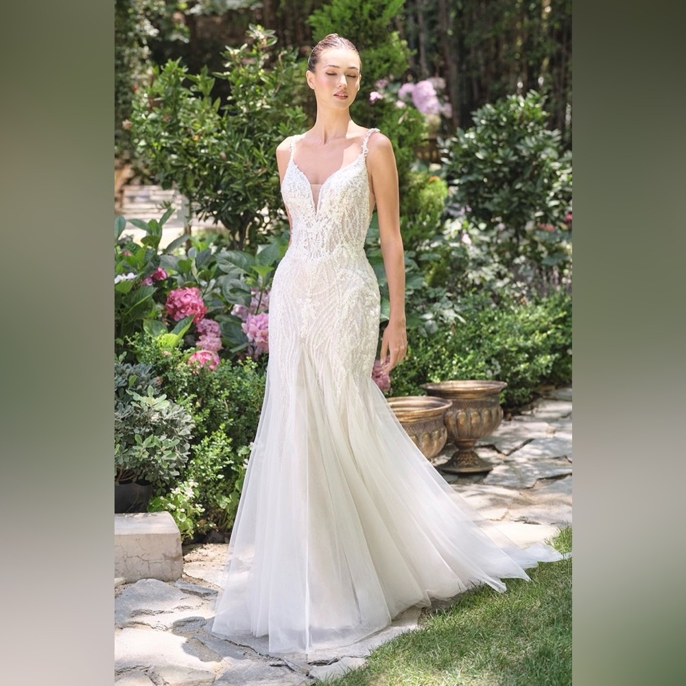 Embellished Beaded Lace White Tulle Mermaid Wedding Dress